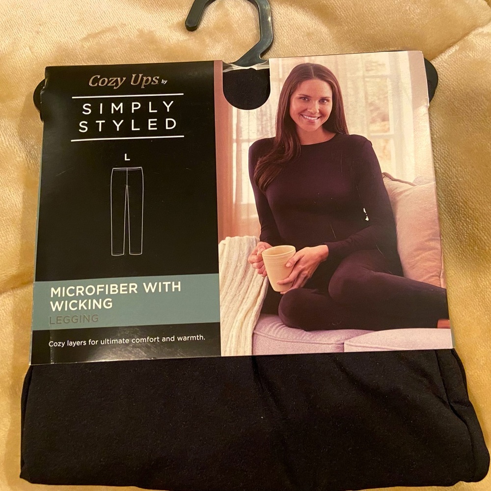 Styled cozy ups-black fleece leggings- microfiber w/wicking- sz L BNWT
